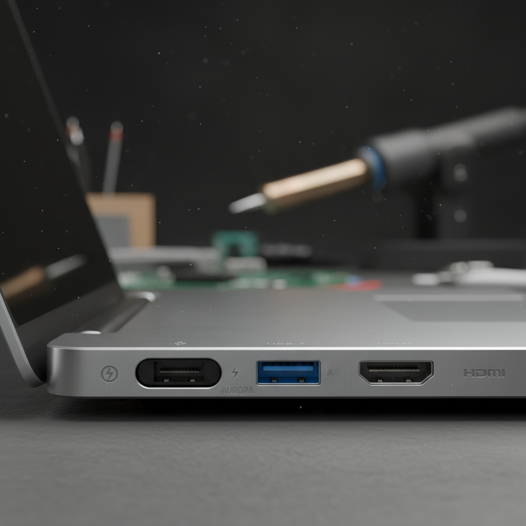 Essential laptop ports including USB-C and HDMI on a budget model